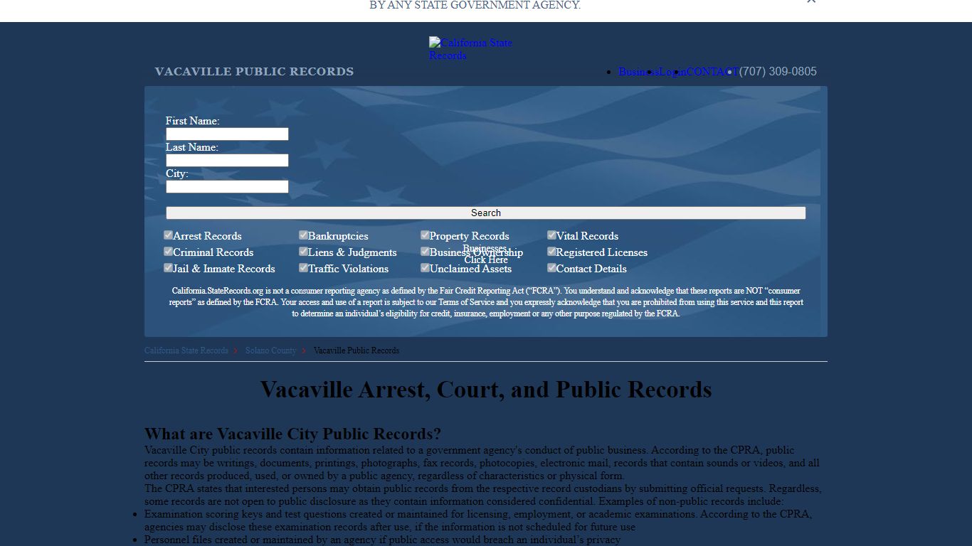 Vacaville Arrest and Public Records | California.StateRecords.org