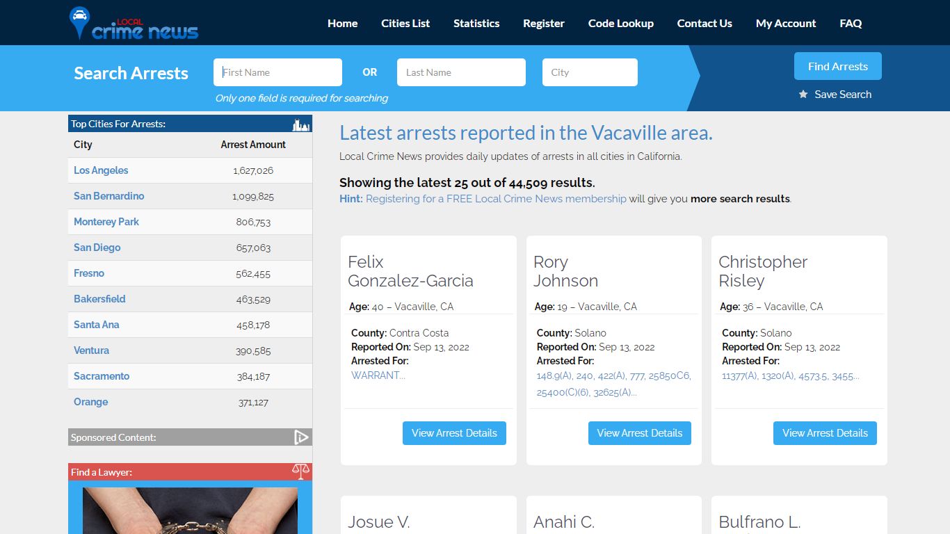 Vacaville California Arrest Records | Local Crime News