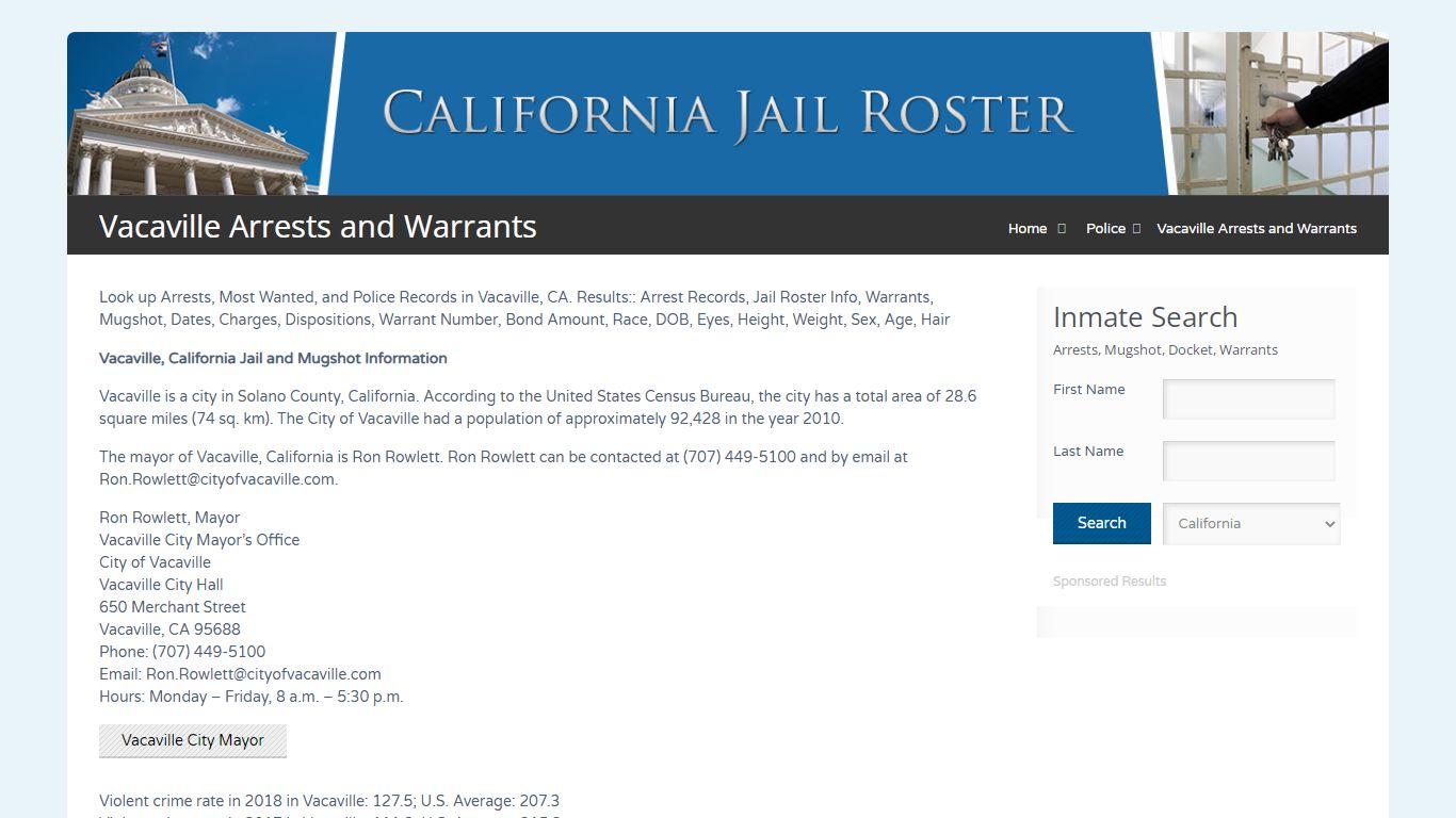 Vacaville Arrests and Warrants | Jail Roster Search